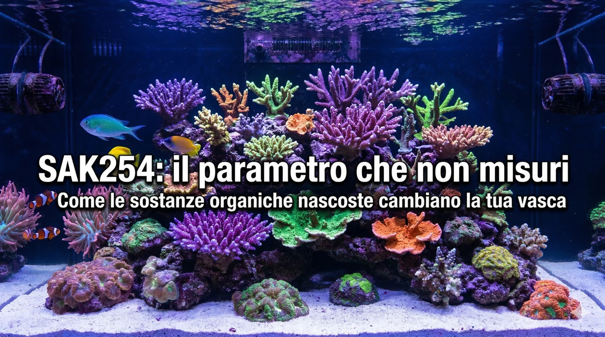 SAK254 acquario reef con acqua cristallina e coralli fluorescenti